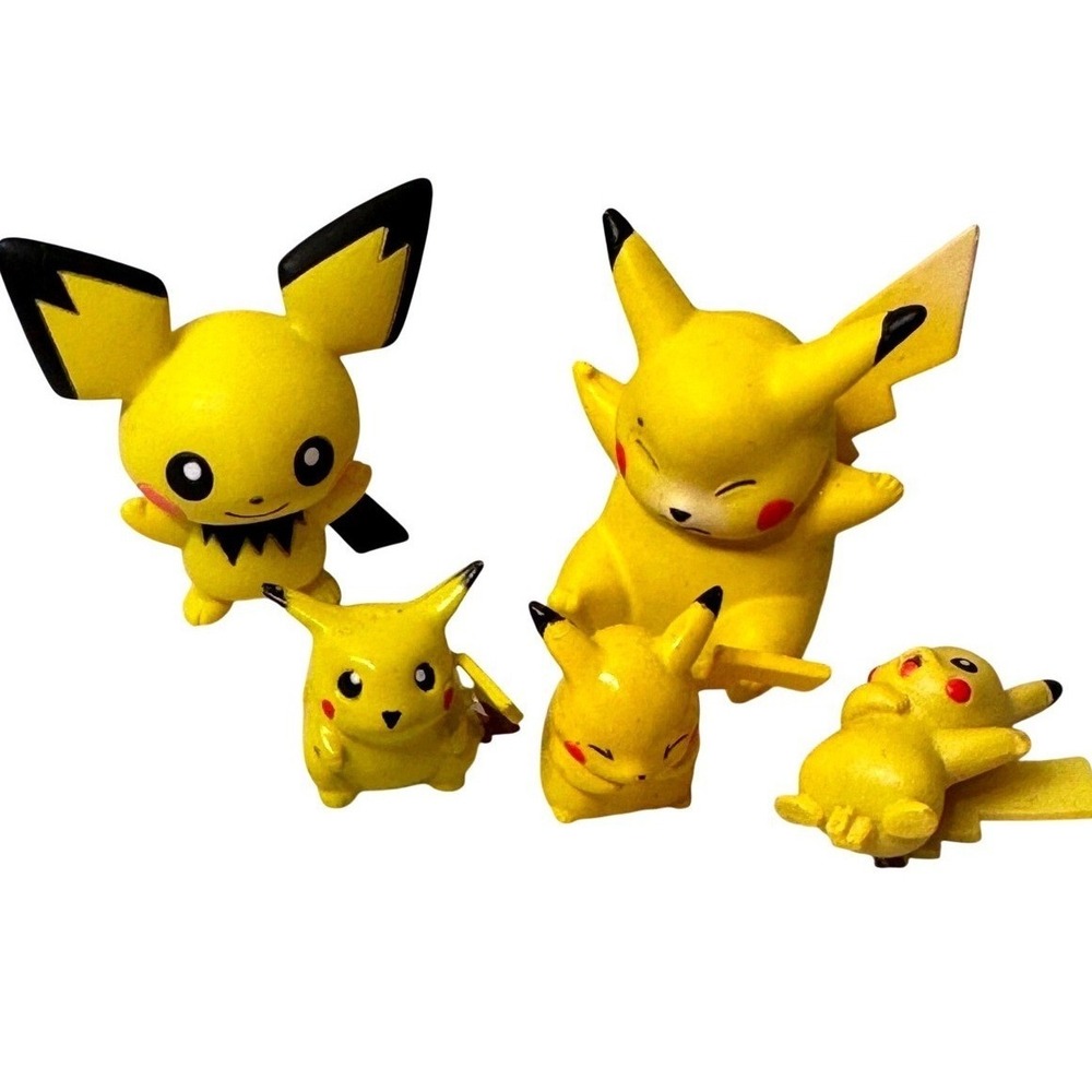 Vintage Pokemon Tomy Nintendo Pikachu Pichu Mini Figure Lot 5pc Yellow PVC Toy